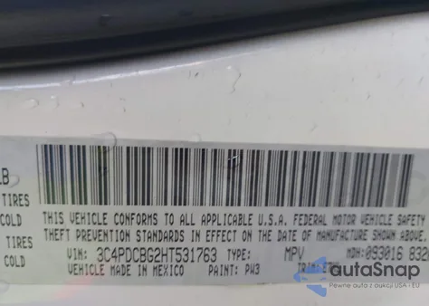 2017 Dodge Journey Sxt из США, поврежденный, VIN 3C4PDCBG2HT531763